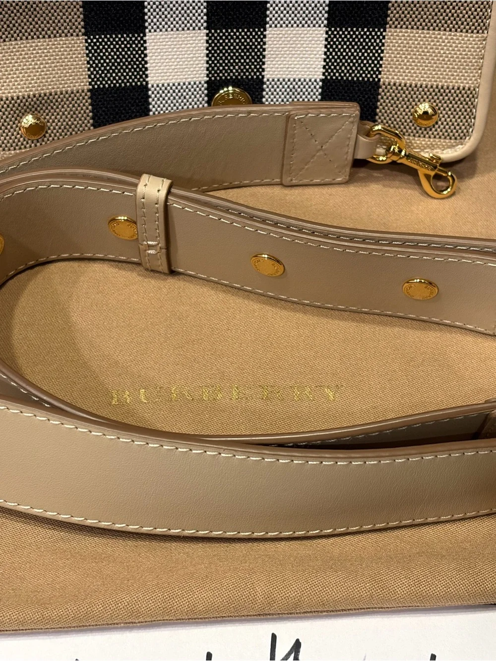 Burberry Tan Check Crossbody with Leather Strap